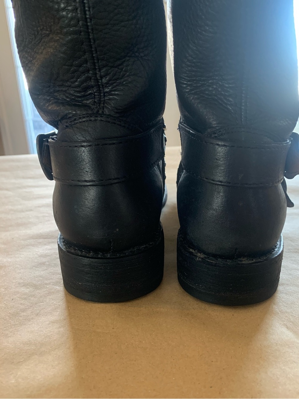 Frye Black Leather Buckle Studded Moto Boots Size 9.5 - Picture 8 of 15